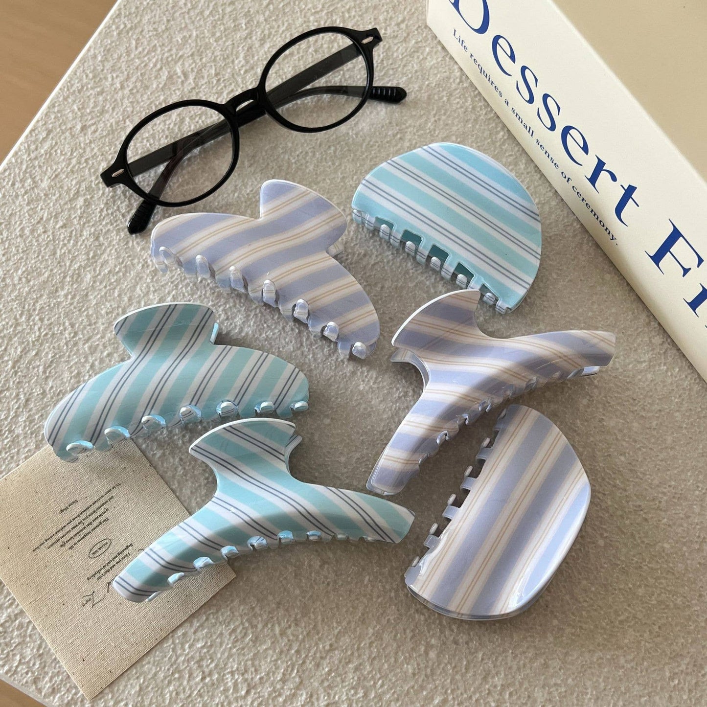 Fashionable Blue - White Striped Patterns Hair Claws