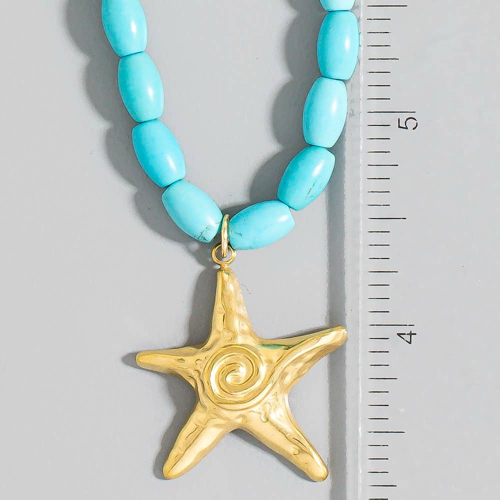 Swirl Starfish Pendant Oval Beaded Necklace