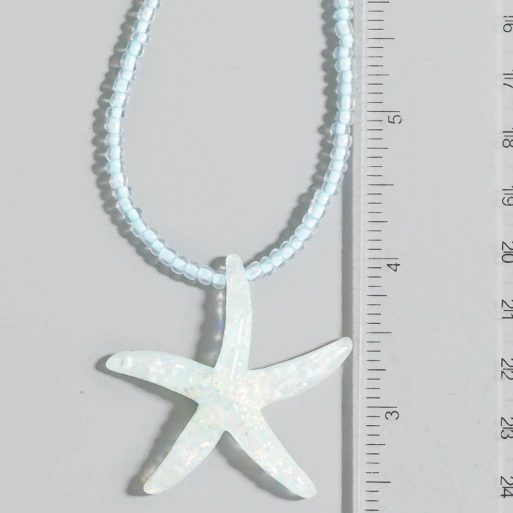 Iridescent Starfish Pendant Beaded Necklace