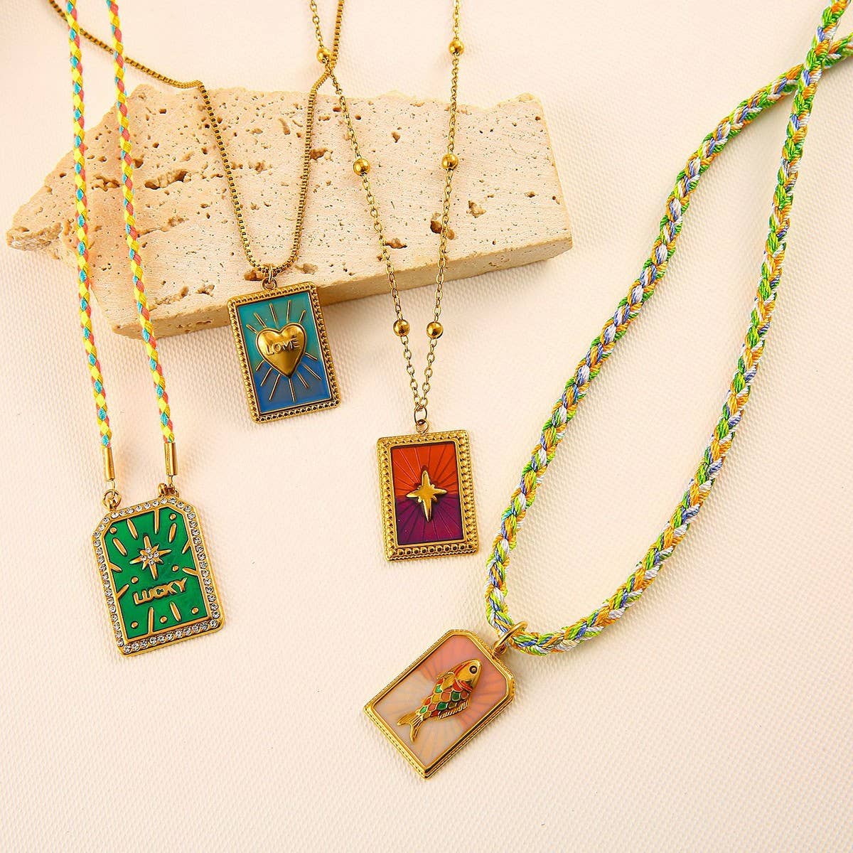 Vintage 18K Steel Tarot Card Pendant Necklace_CWMM8814