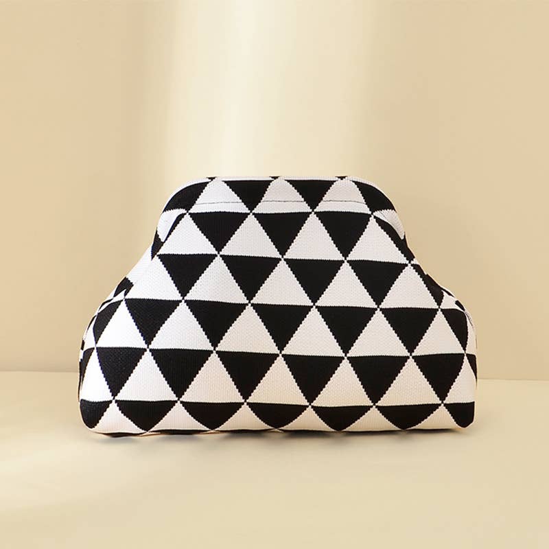 Stripe Knit Cosmetic Bag Geo Pattern Storage Clutch