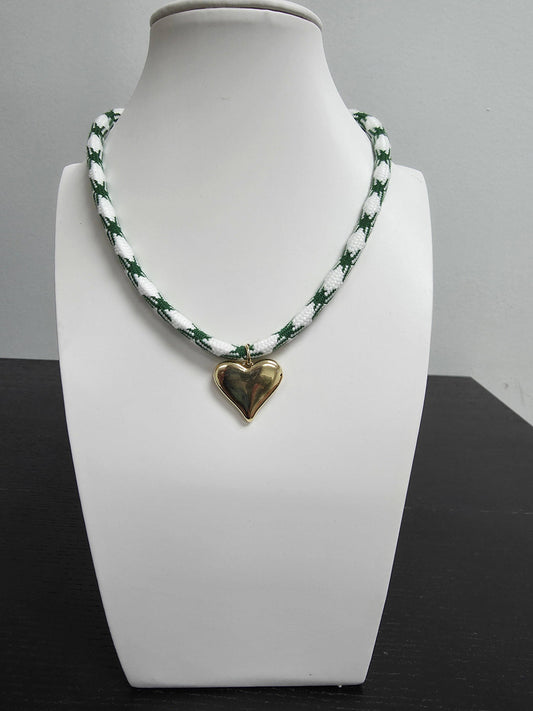 Green Cord Necklace 18-inch Gold Heart Charm ✦ NC-SJ0459