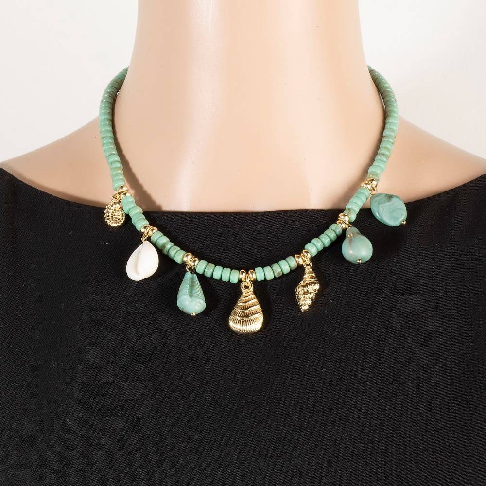 Stone Beads And Sea Life Charms Necklace