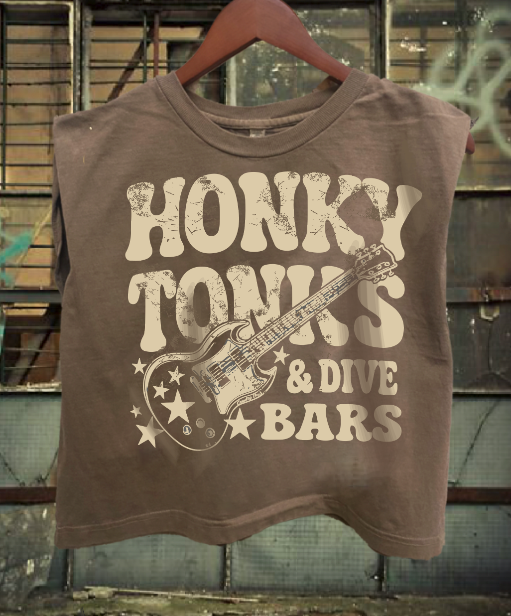 Honky Tonks & Dive Bars Boxy Midriff Muscle top