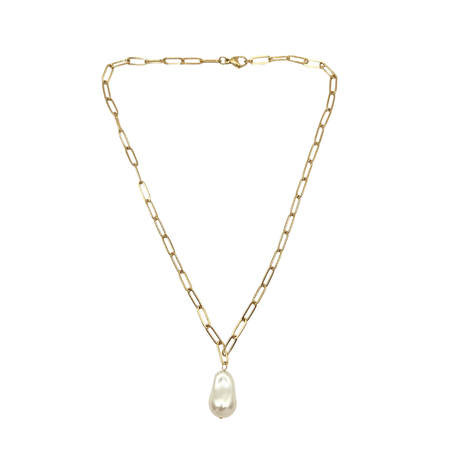 Pearl Nugget Paperclip Necklace