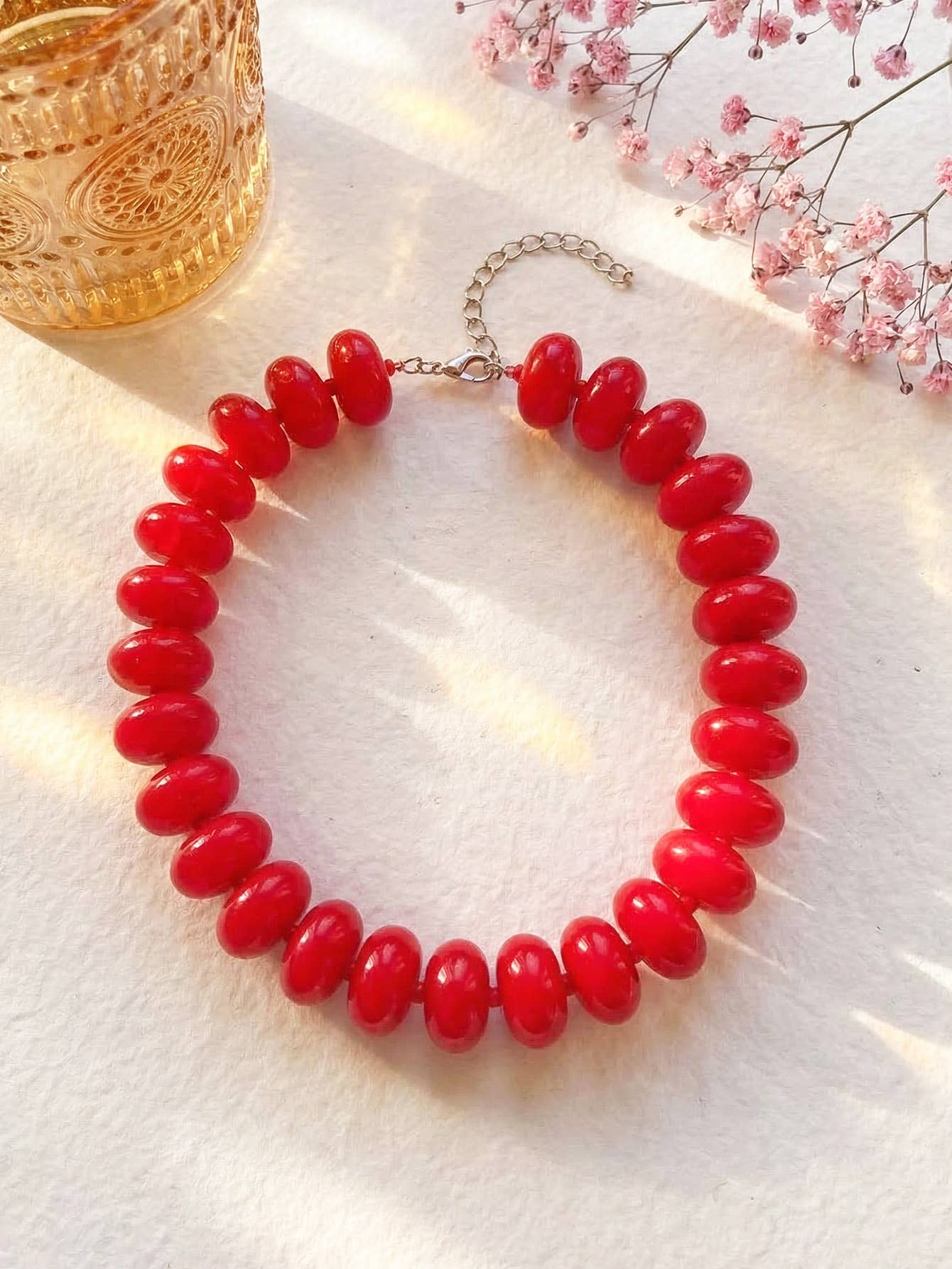 Flat Beaded Necklace Chunky Disc Choker Statement Jewelry