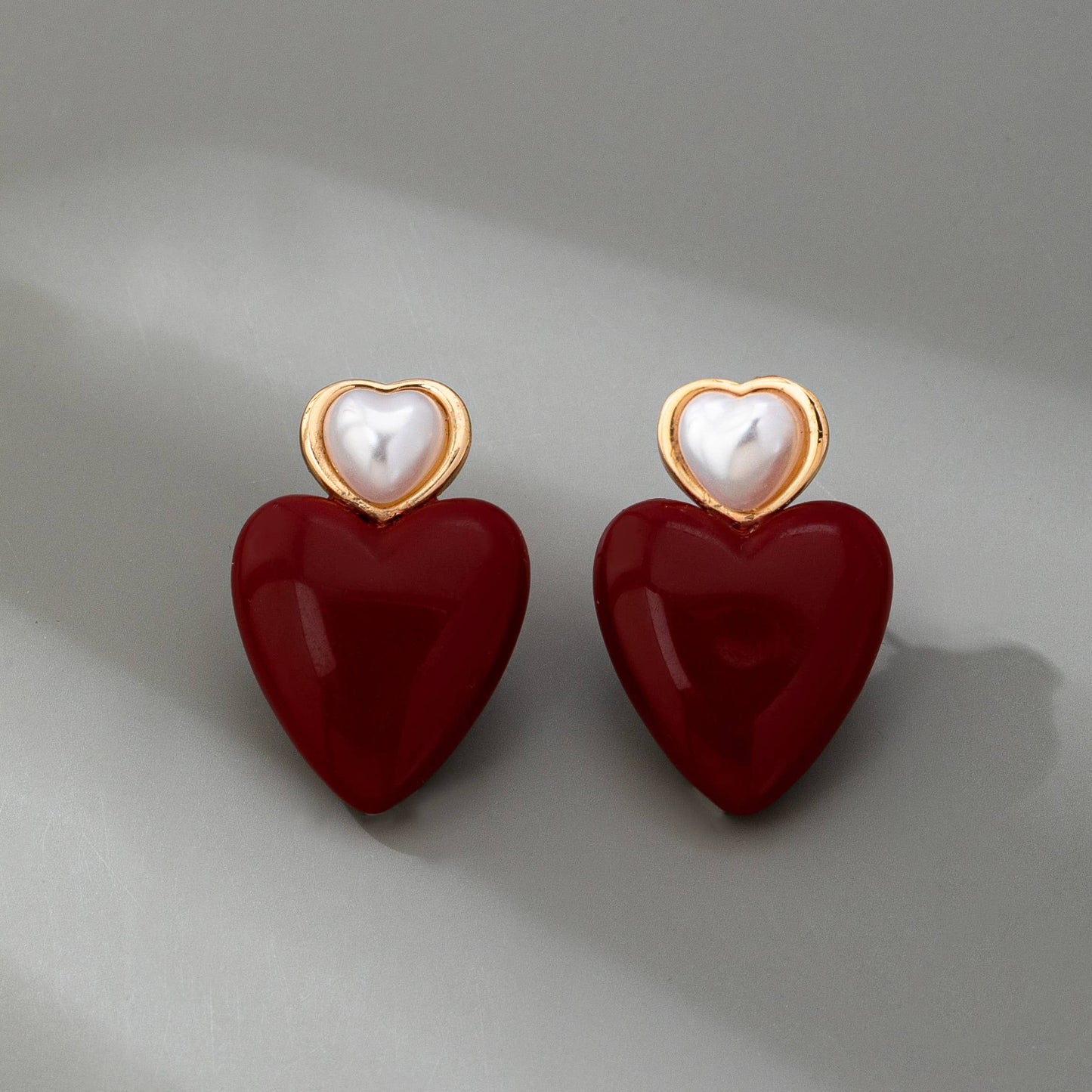 Double Heart Pearl Heart Drop Earring