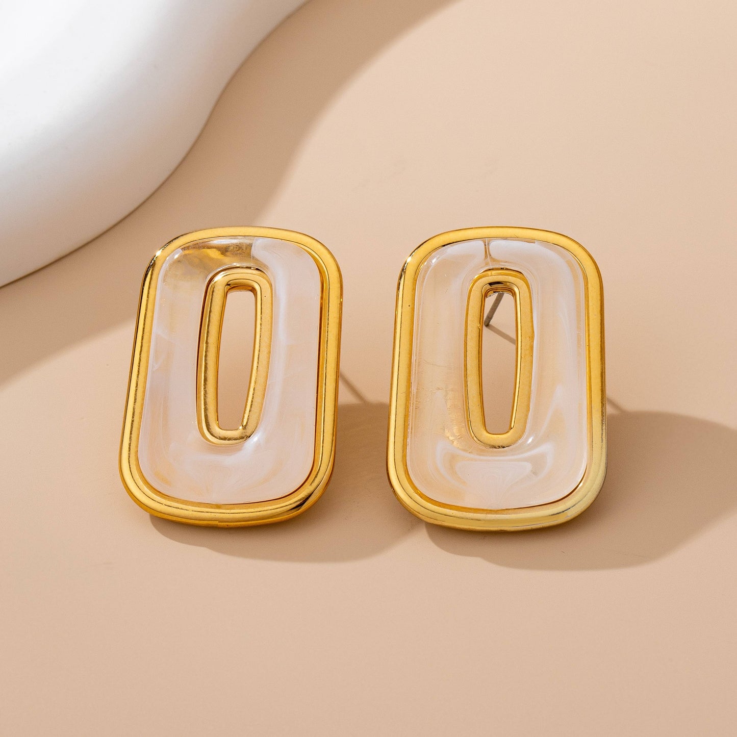 Enamel Rectangle Cutout Stud Earrings Set