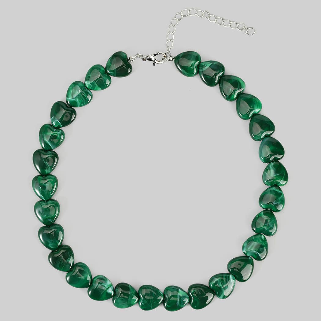MARBLED ACRYLIC HEART LINK NECKLACE