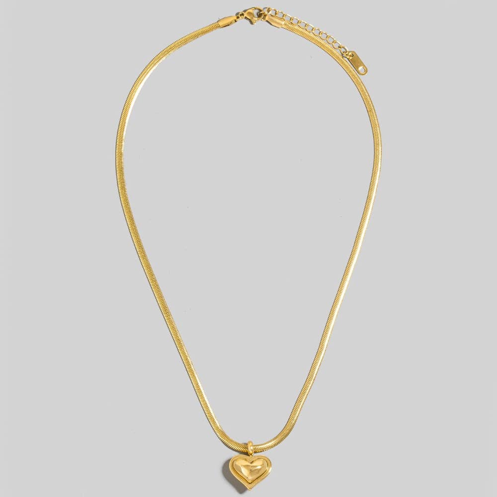 Stainless Steel Heart Pendant Herringbone Chain Necklace