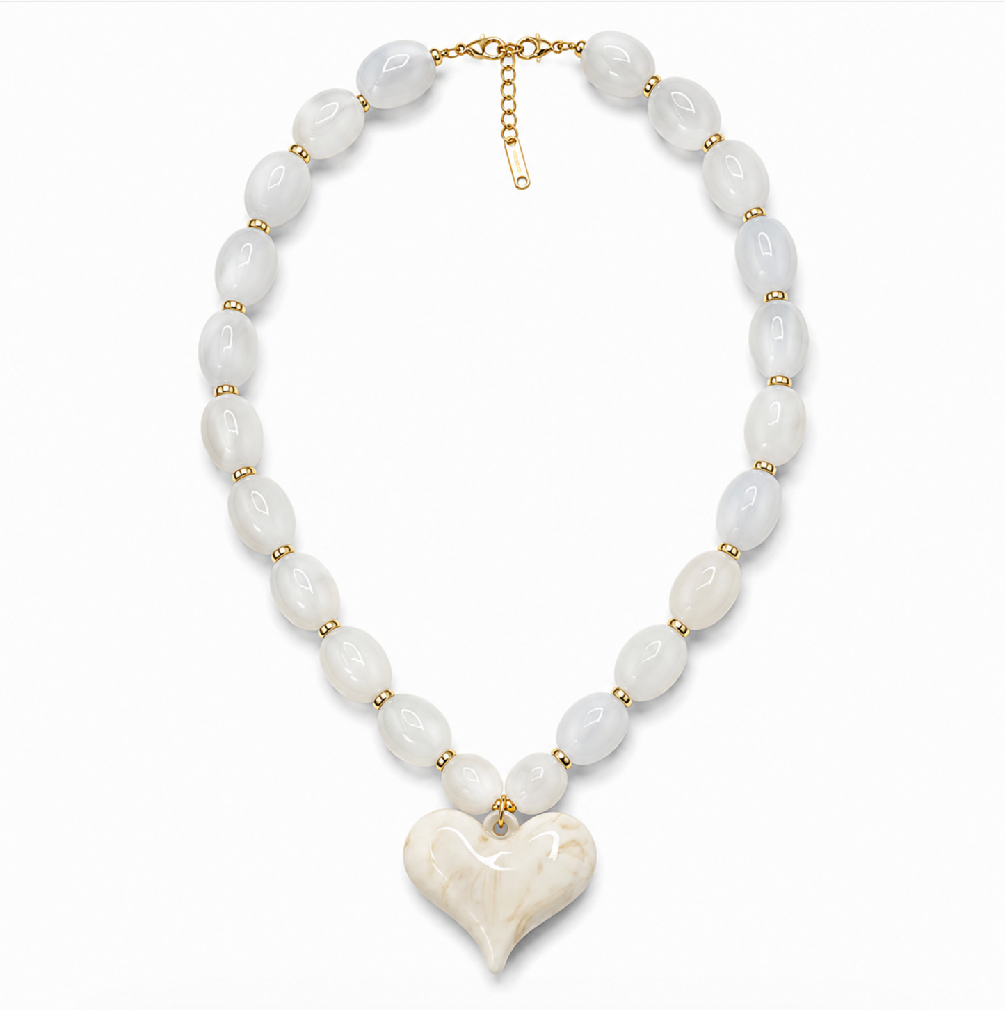 Almafi White Resin Heart Chunky Statement Necklace | Stainless Steel