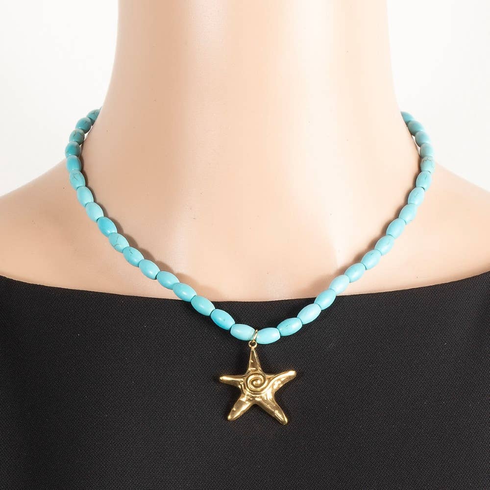 Swirl Starfish Pendant Oval Beaded Necklace