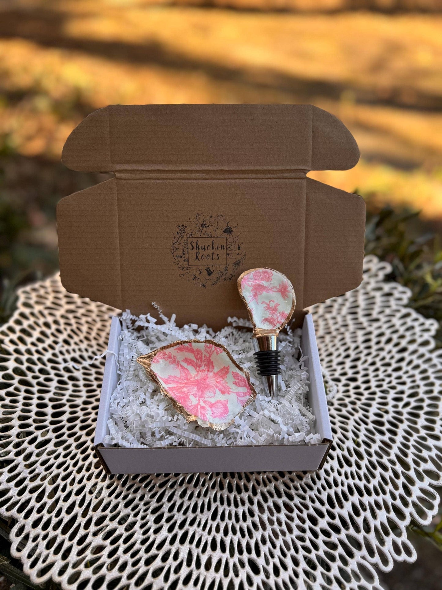 Pink Floral Oyster Dish/Wine Topper/Magnet