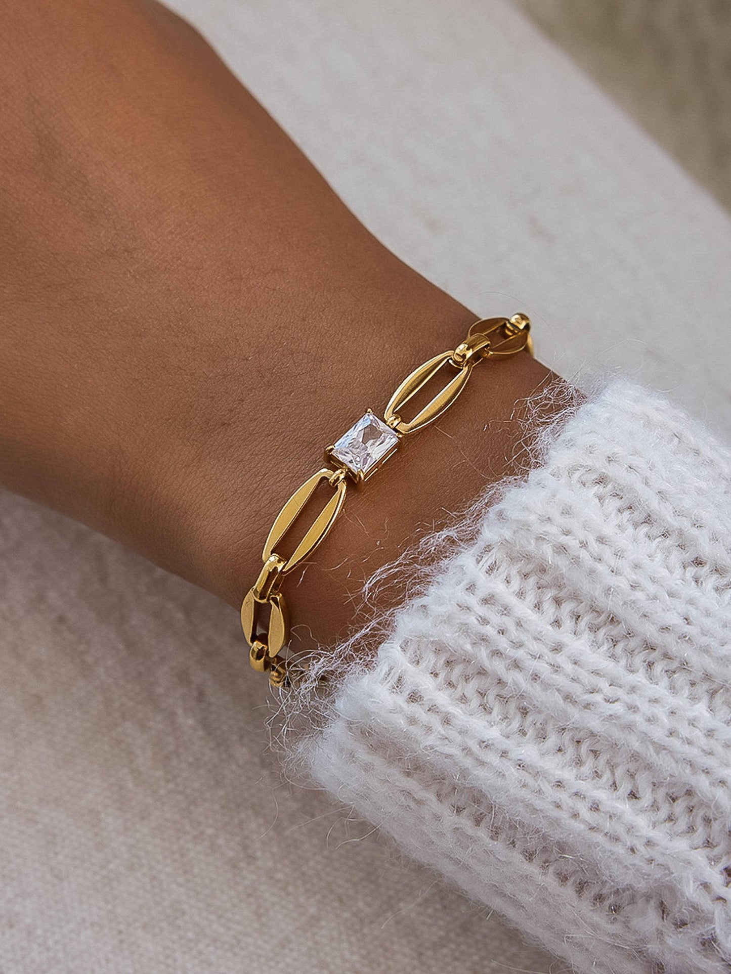 Melrose 18K Gold Non-Tarnish Link Chain CZ Bracelet