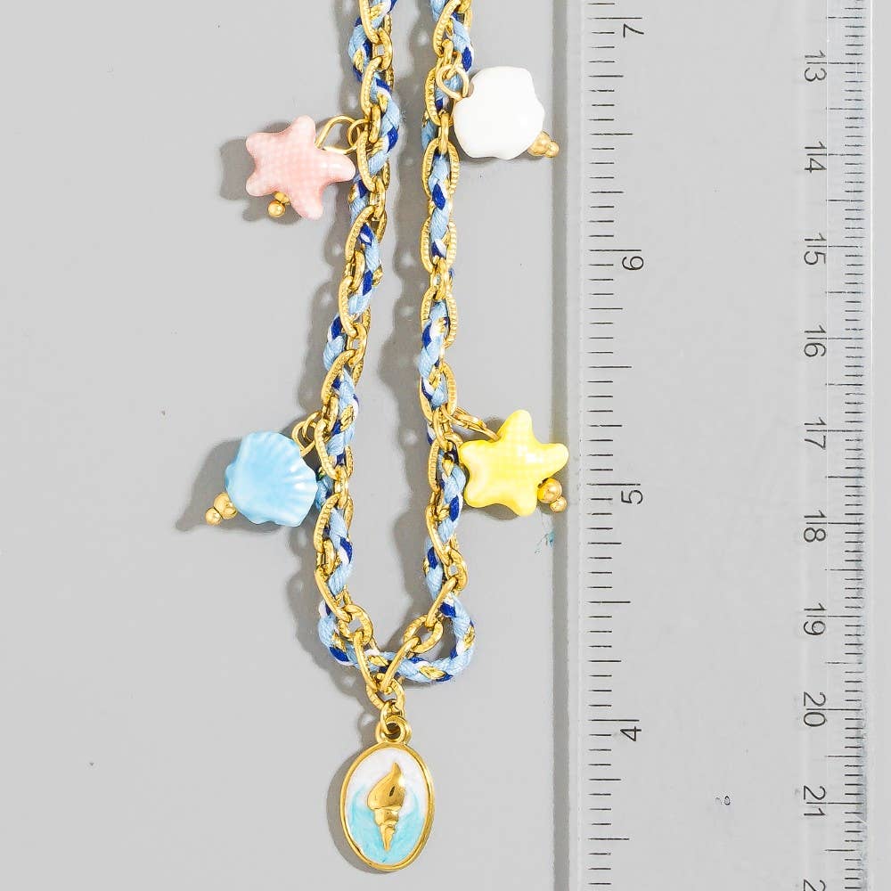 Stainless Steel Conch Shell Coin And Epoxy Sea Life Charms