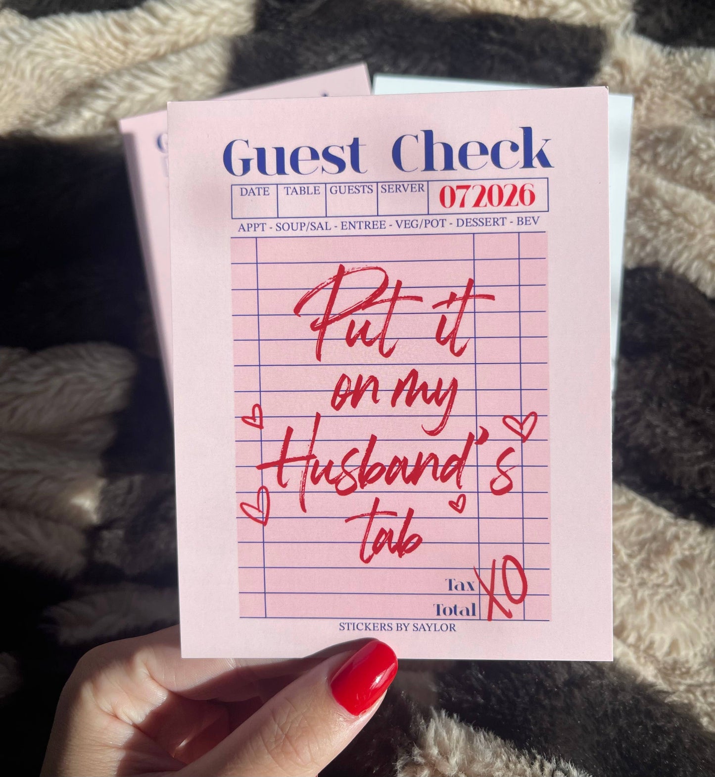 Put it On My Husband’s Tab Guest Check Art Post Card