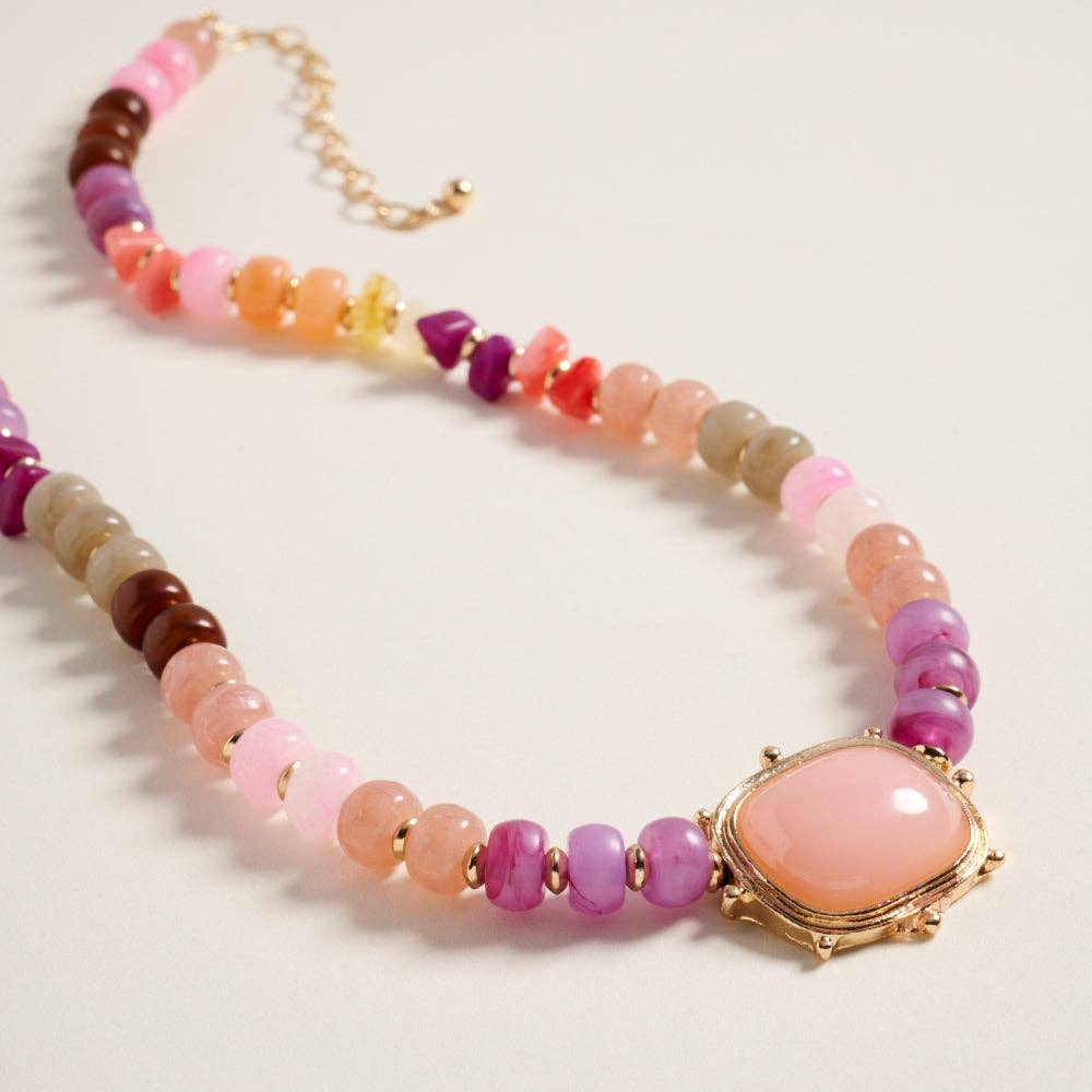 17Inch Mixed Marbled Ombre Beaded Pendant Necklace