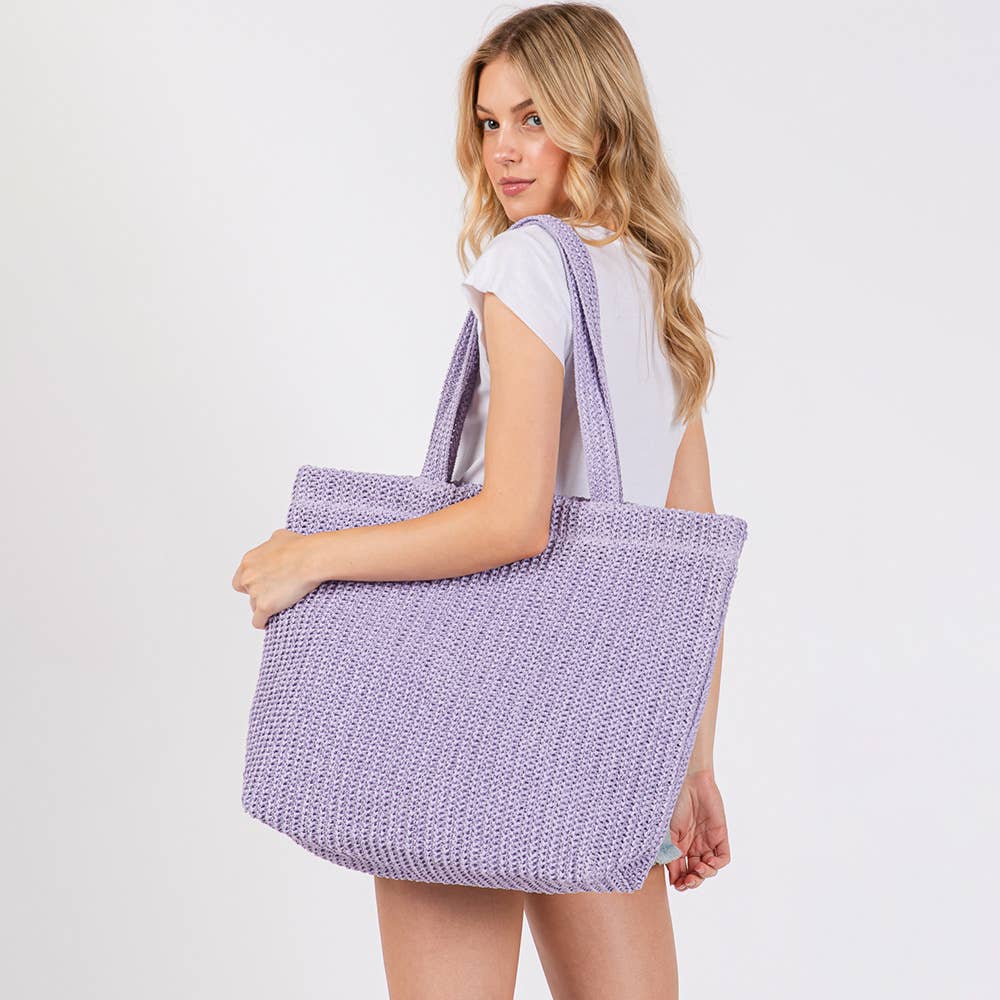 Solid Crochet Straw Tote Bag / Beach Bag
