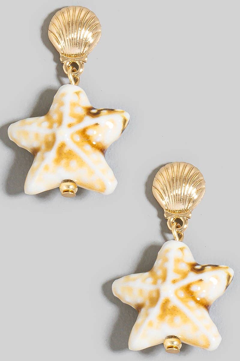 Clam Stud And Starfish Charm Dangle Earrings