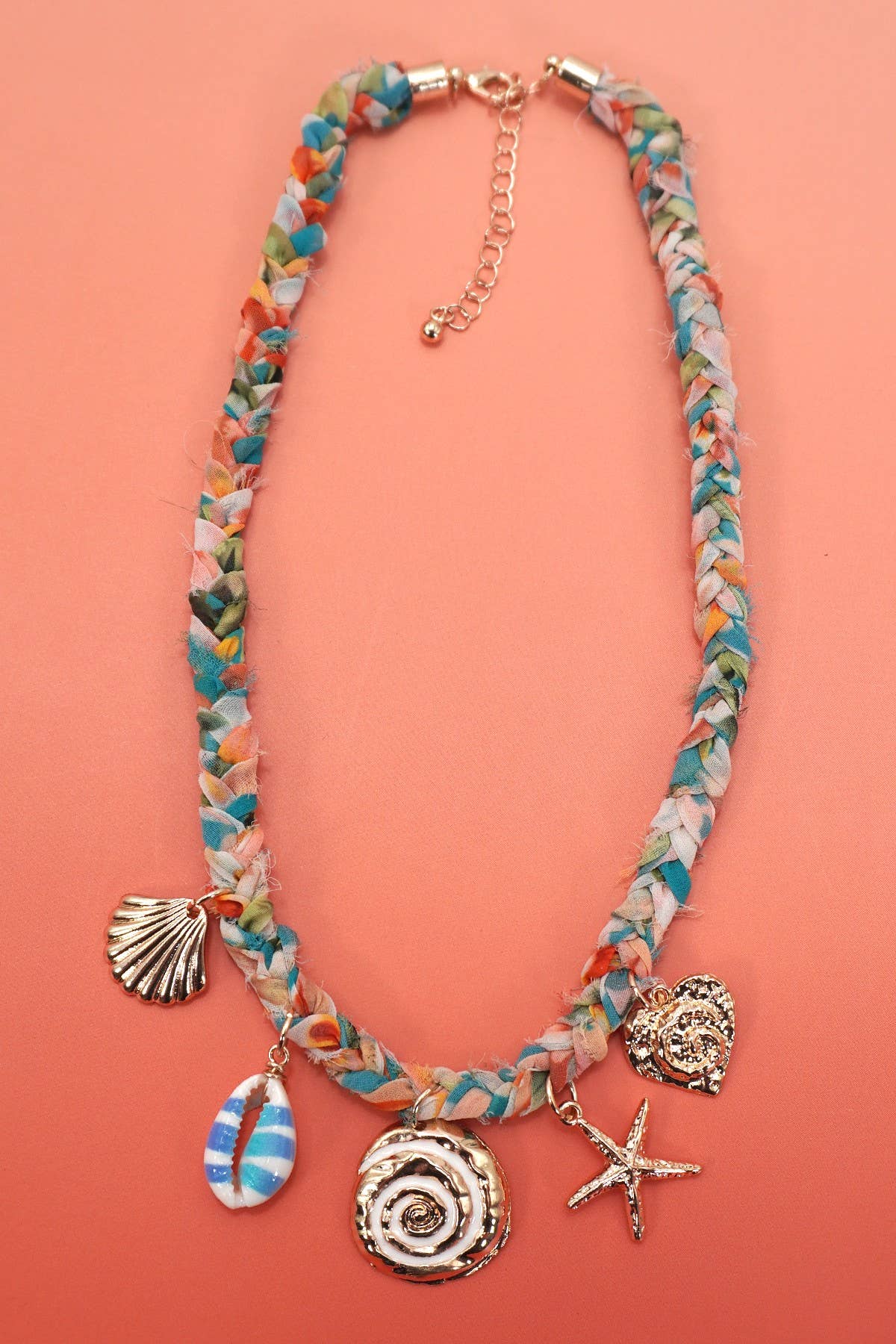 Seashell Starfish Sun Charm Scarf Necklace