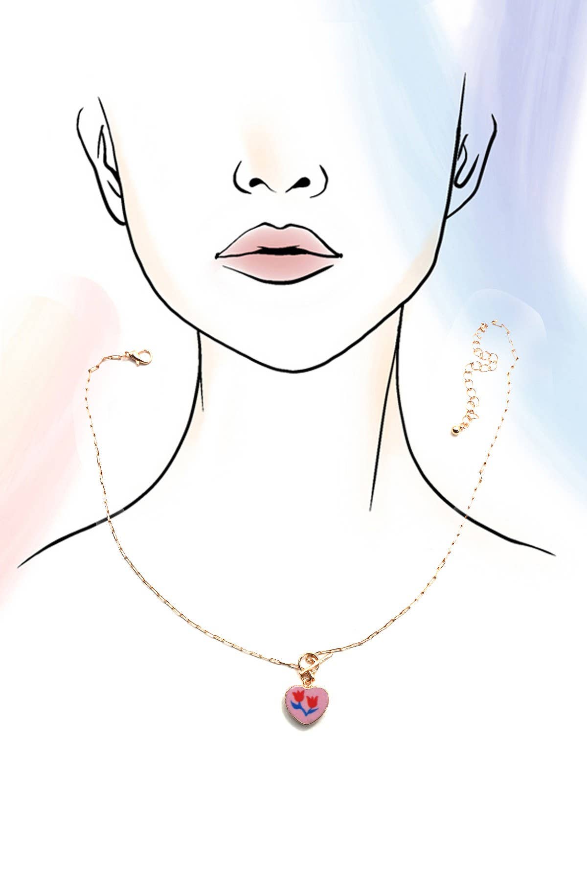 PORCELAIN FLOWER HEART CHARM TOGGLE NECKLACE