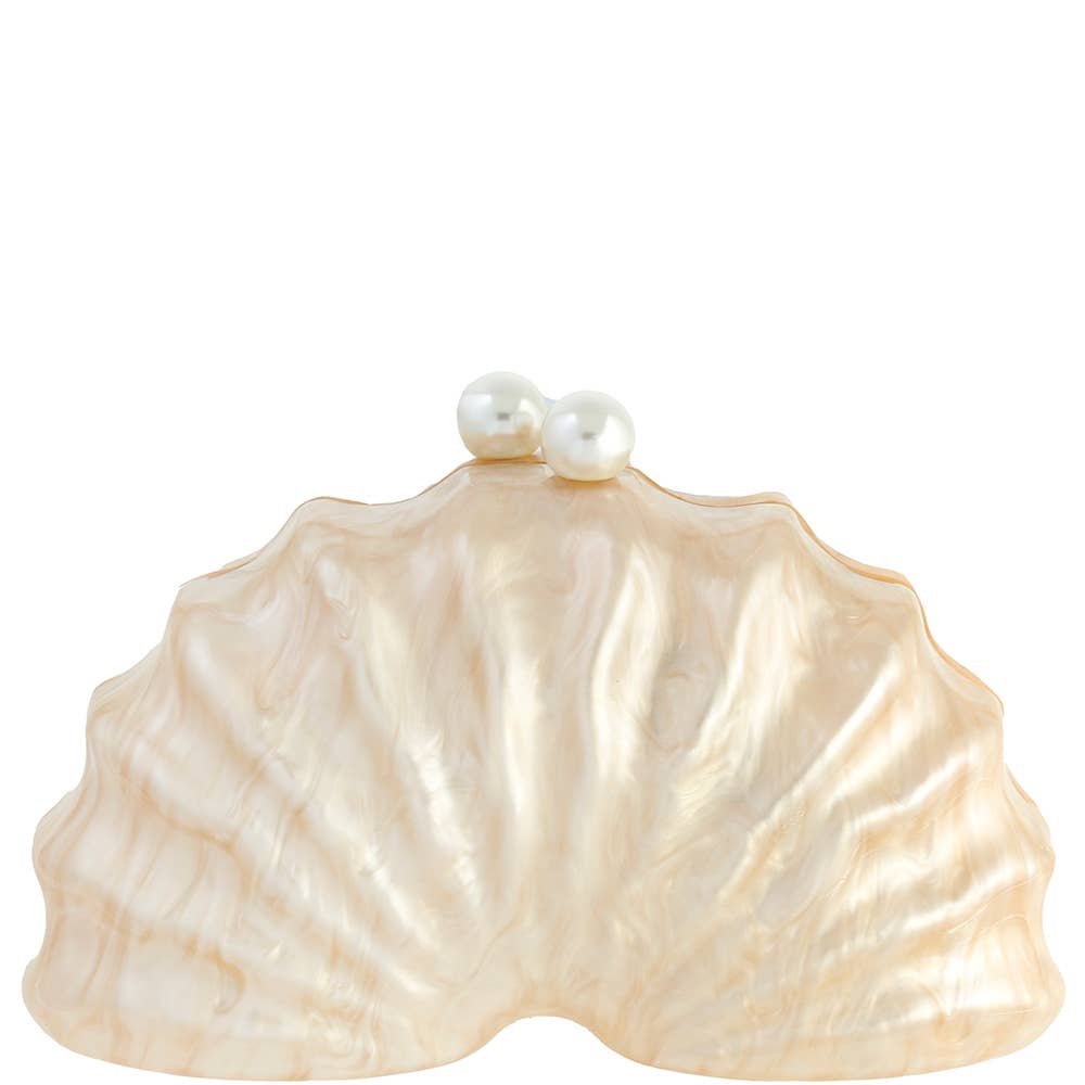 PEARL ACRYLIC FAN SHELL SHAPE EVENING CLUTCH