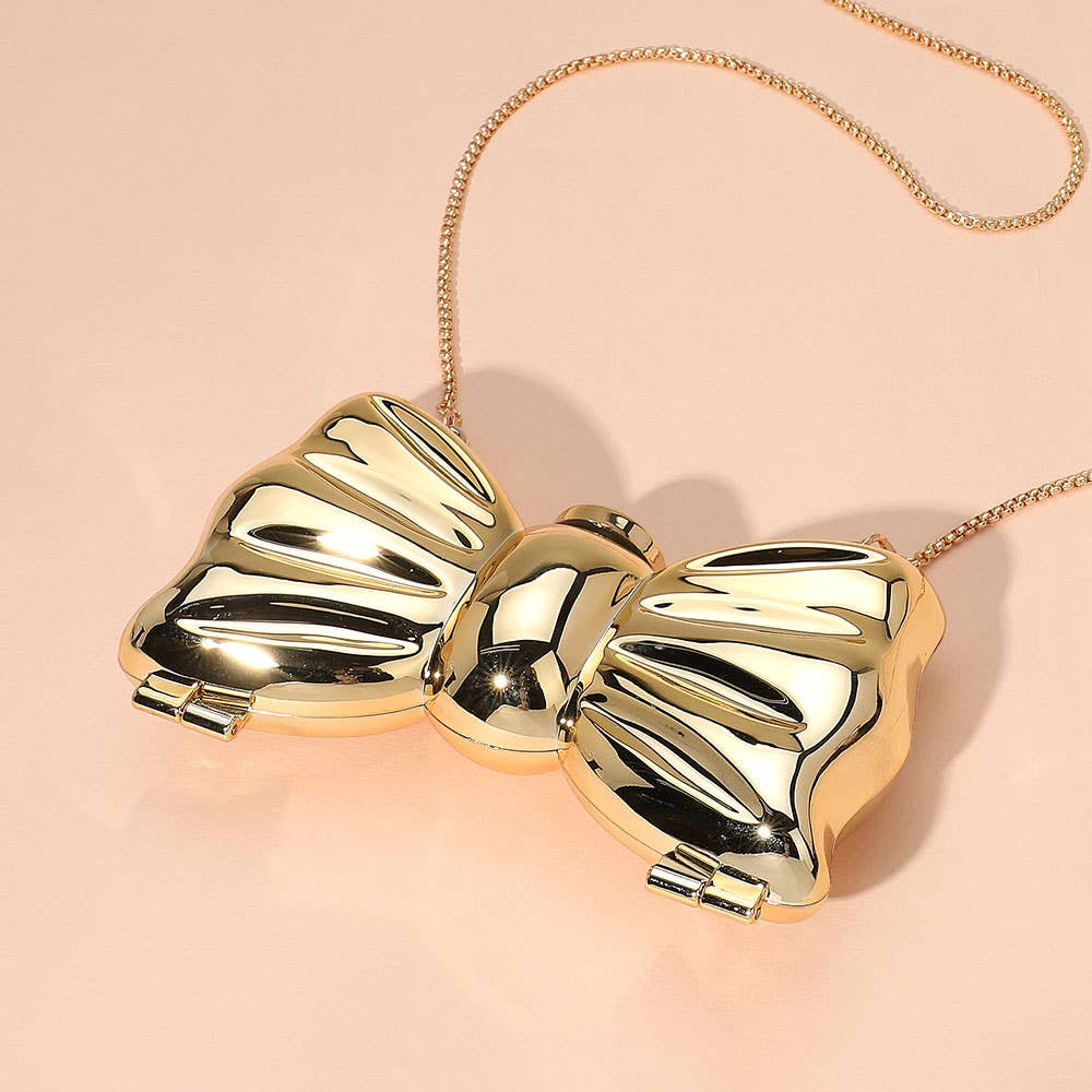 Metallic Compact Bow Clutch Evening Bag / Crossbody Bag
