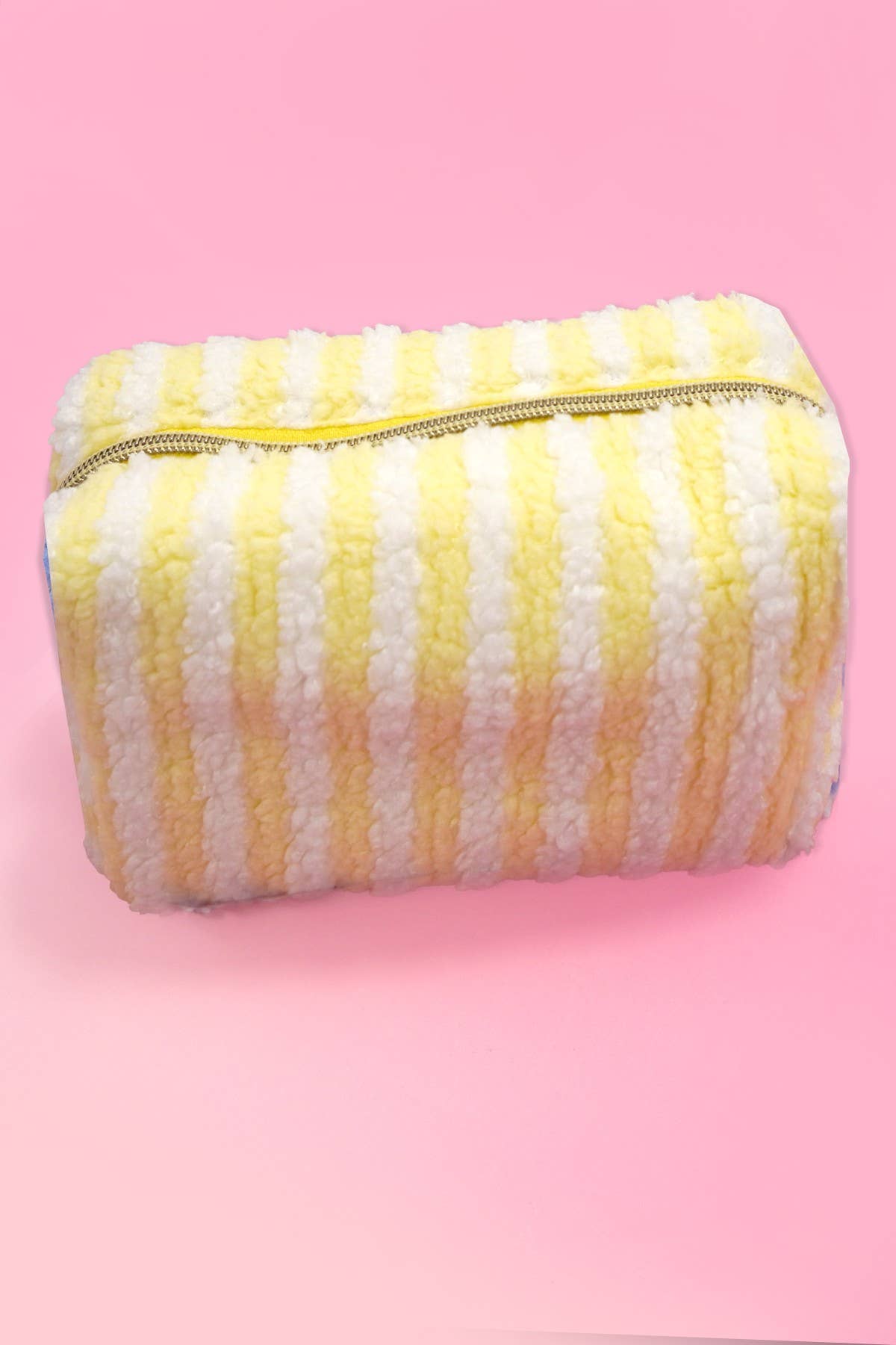 Plush Striped Sherpa Makeup Bag - Cozy Travel Pouch