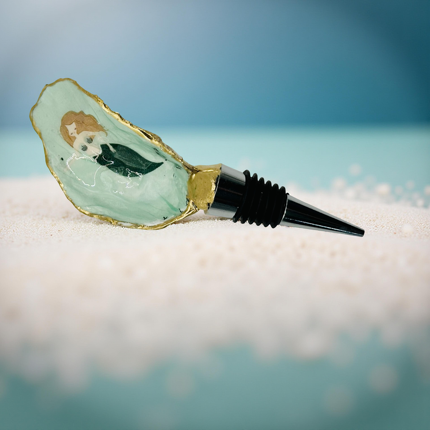 Seafoam Mermaid Oyster Shell Wine Stopper – Gold Rim
