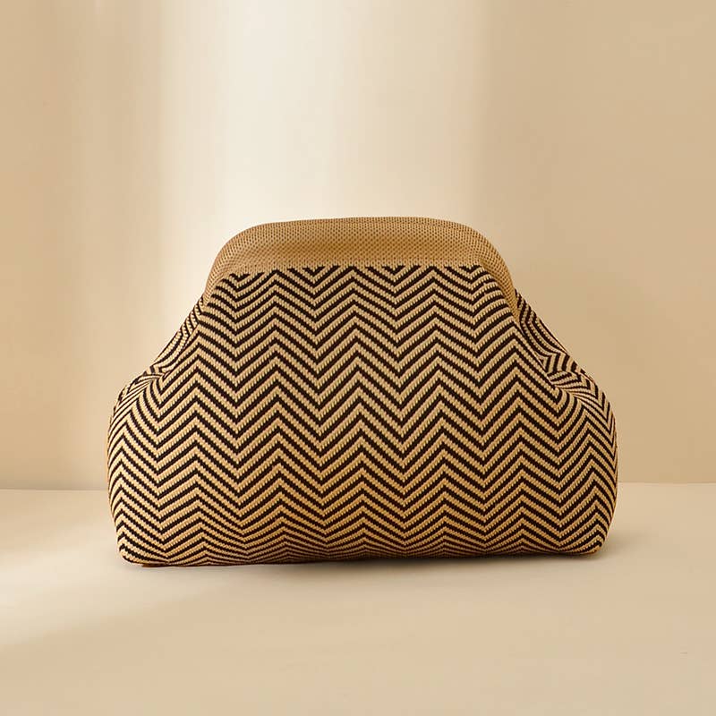 Stripe Knit Cosmetic Bag Geo Pattern Storage Clutch
