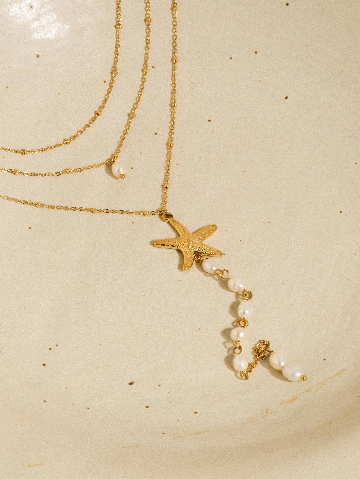 Santorin 18K Gold Non-Tarnish Star & Pearl Layered Necklace