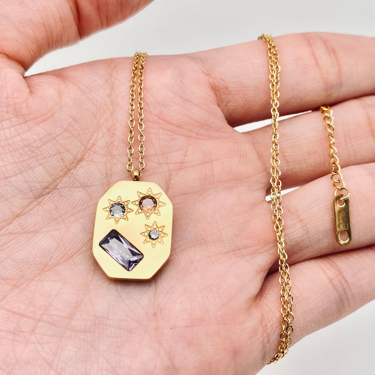 Gold-plated Stainless Steel Zircon Pendant Necklace - FGS