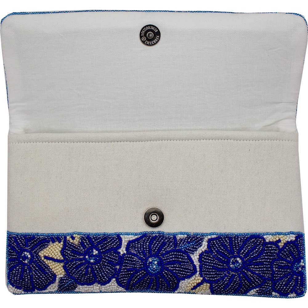 BLUE FLORAL BEADED CLUTCH