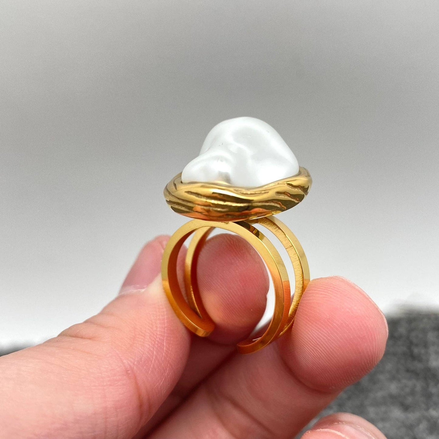 Baroque Pearl 18K Gold Plated Stainless Steel Ring - FGS