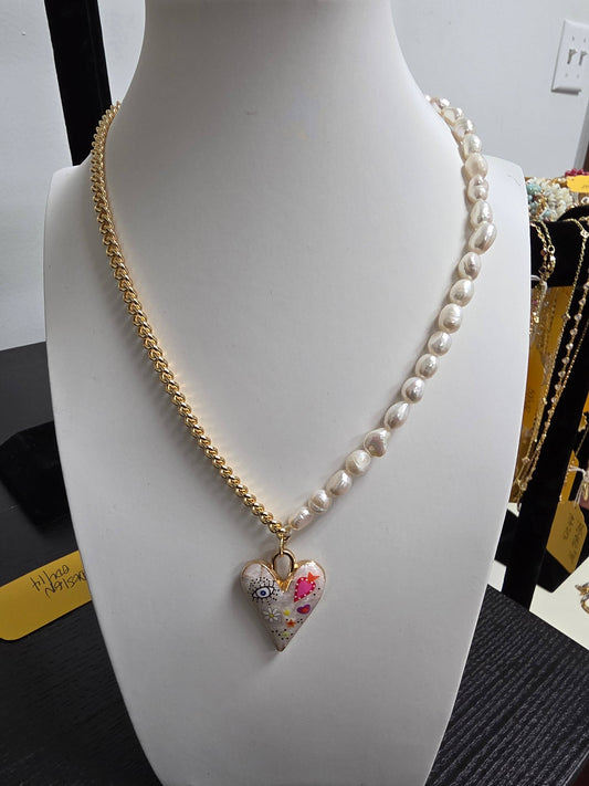 Mix Gold Chain with Pearl Beaded Necklace 16 inch ✦ NC-SJ0450