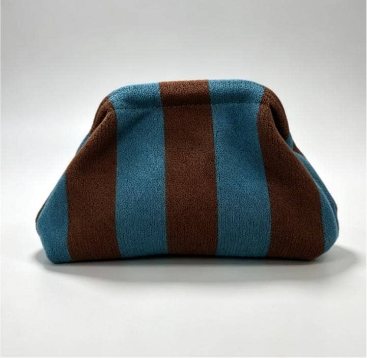 Stripe Knit Cosmetic Bag Geo Pattern Storage Clutch