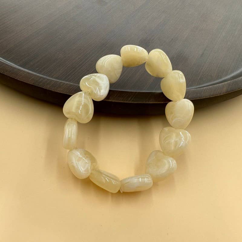 Color-Block Heart Beaded Resin Stretch Bracelet | 40B5251