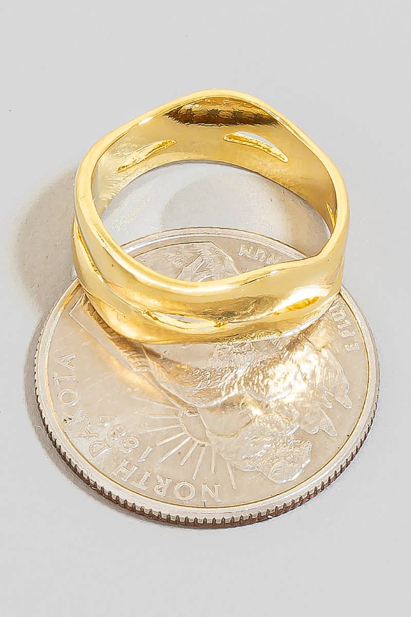 Gold Dipped Double Line Warped Metallic Ring