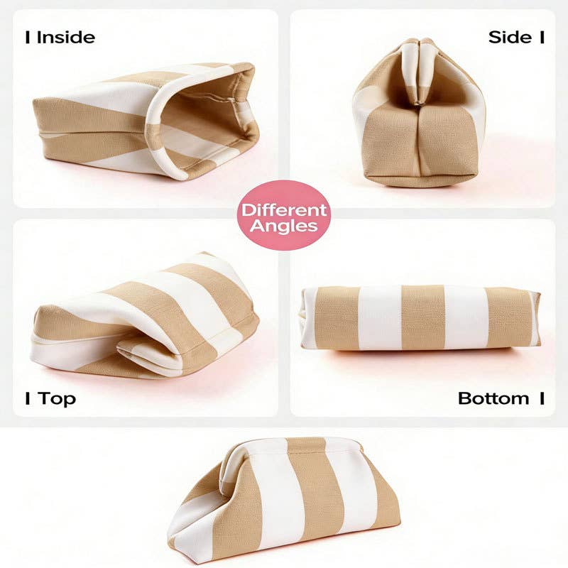Stripe Knit Cosmetic Bag Geo Pattern Storage Clutch