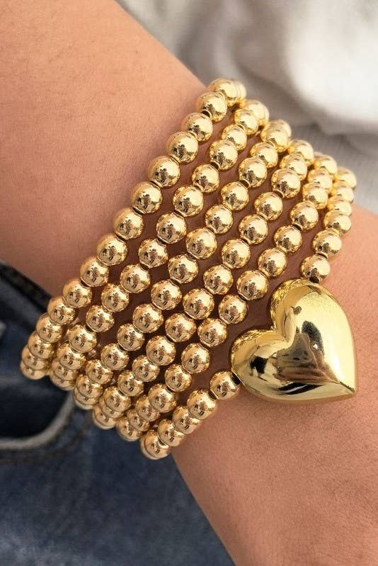 Heart Ball Bead Chain Stretchable Bracelet
