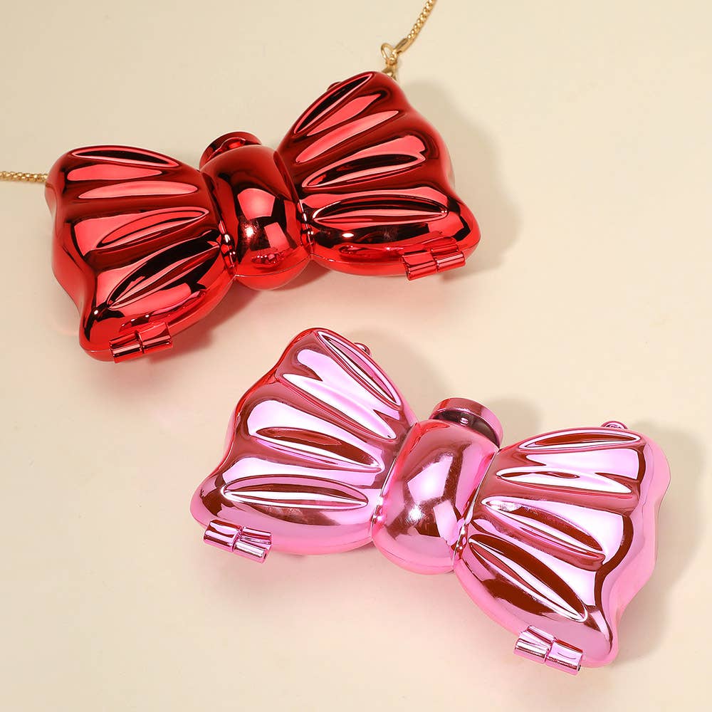 Metallic Compact Bow Clutch Evening Bag / Crossbody Bag