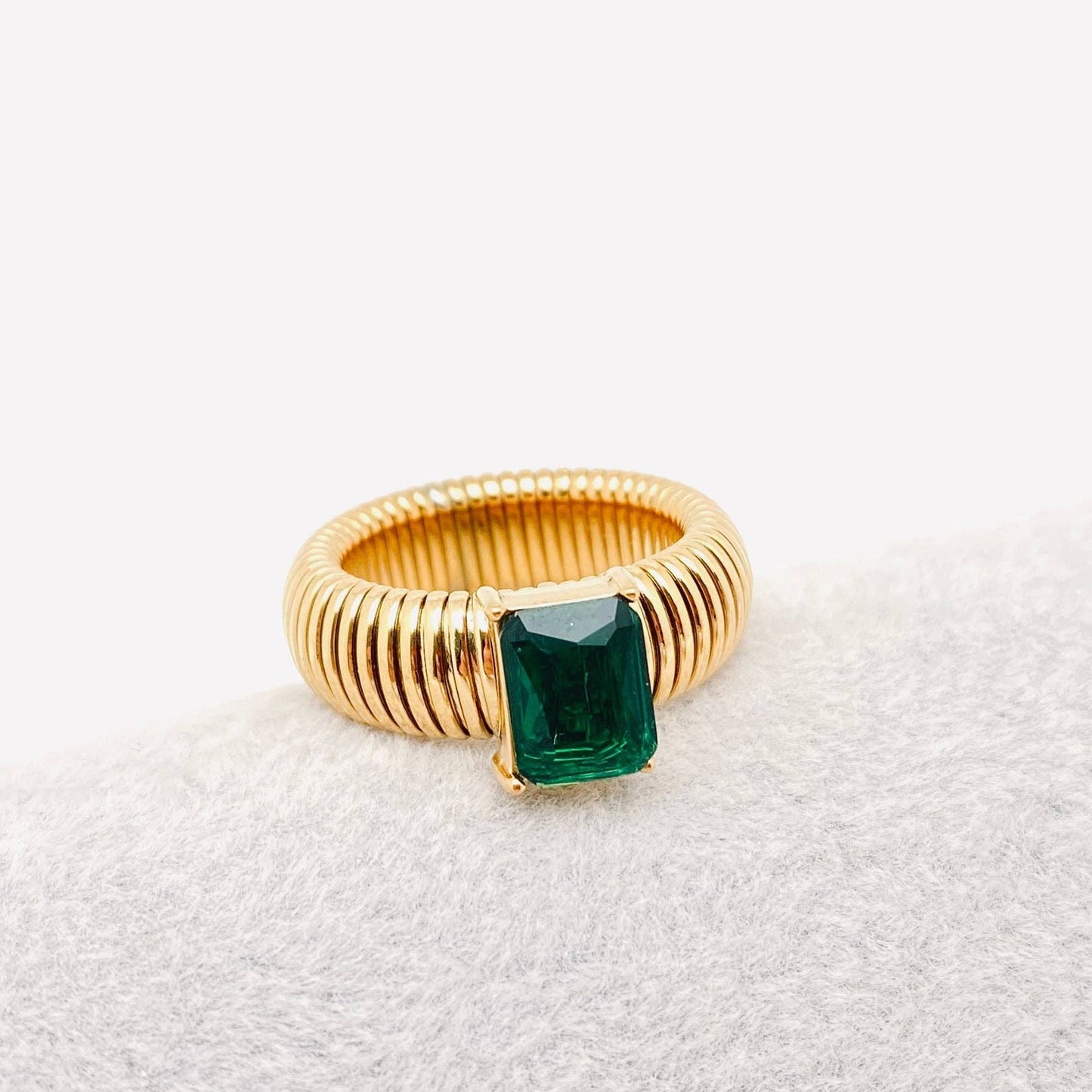 Zircon 18K Gold Plated Stainless Steel Striped Rings - FGS