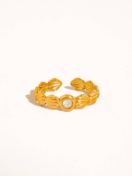 Féerie 18K Gold Non-Tarnish Shell Band CZ Ring