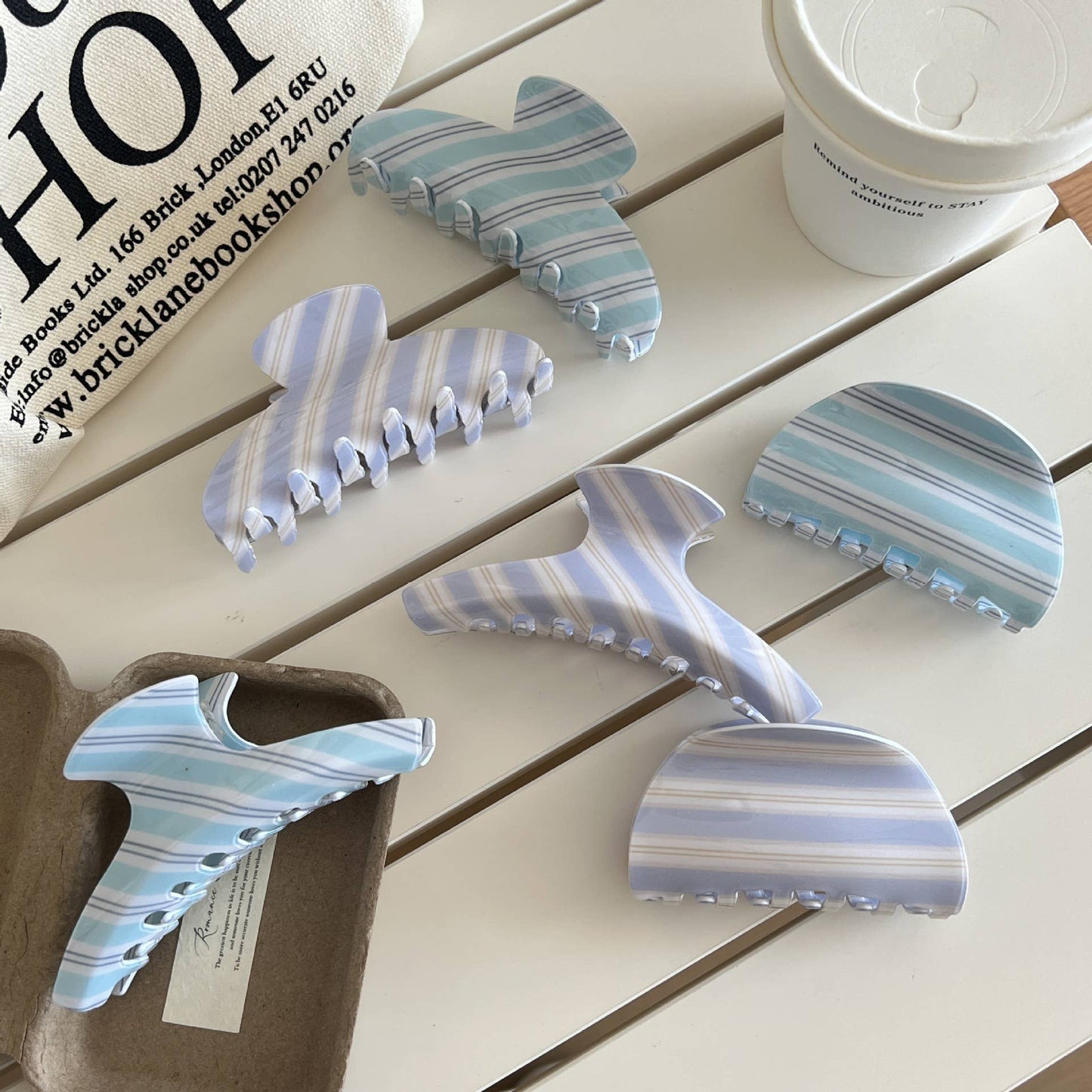 Fashionable Blue - White Striped Patterns Hair Claws