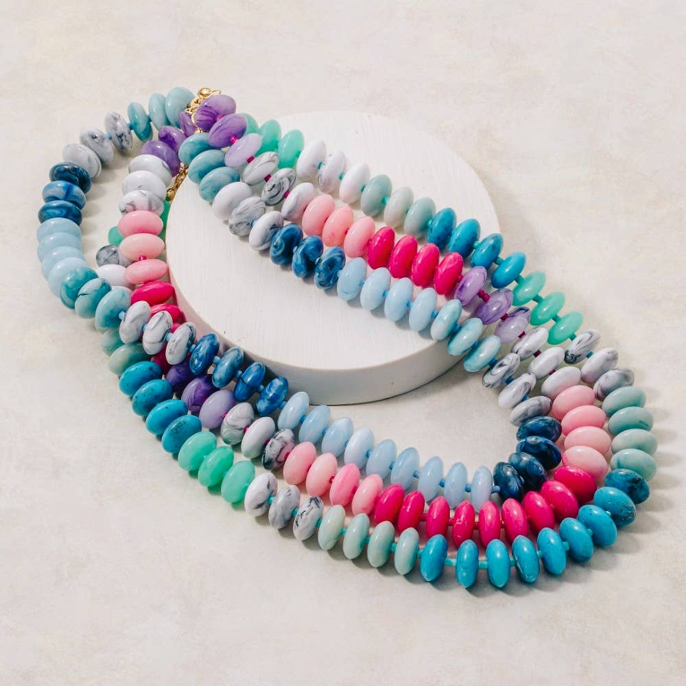 Marble Resin Disc Beaded Necklace