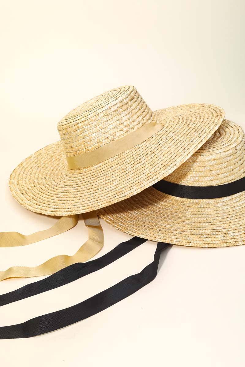 Straw Weave Ribbon Bow Chin Strap Sun Hat
