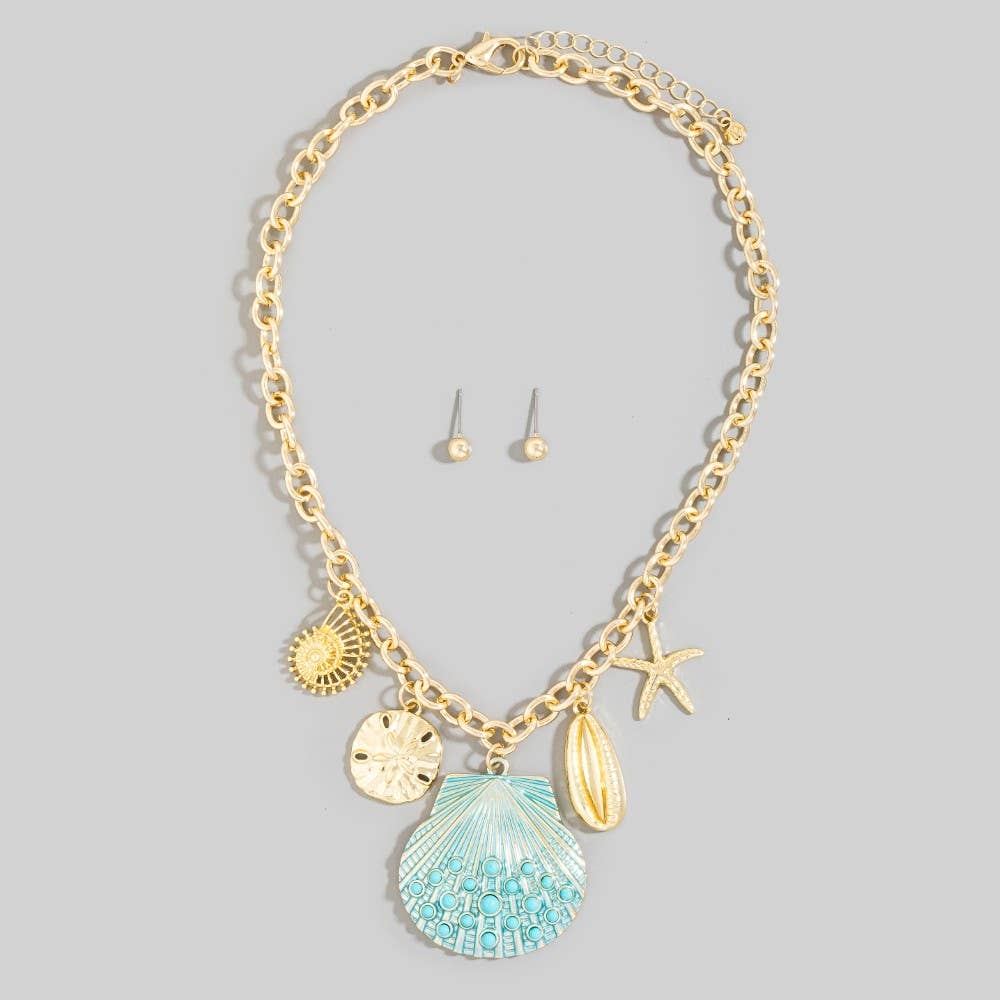 Assorted Sealife Seashell Charms Necklace Set