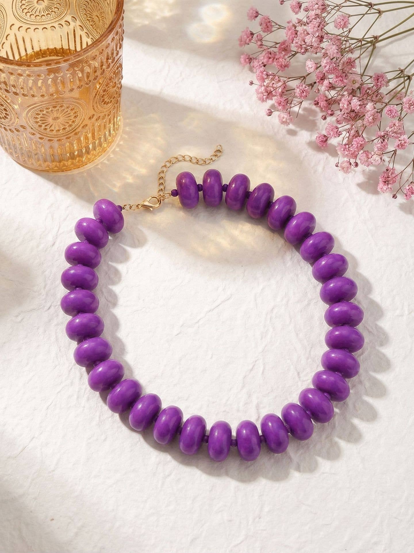 Flat Beaded Necklace Chunky Disc Choker Statement Jewelry