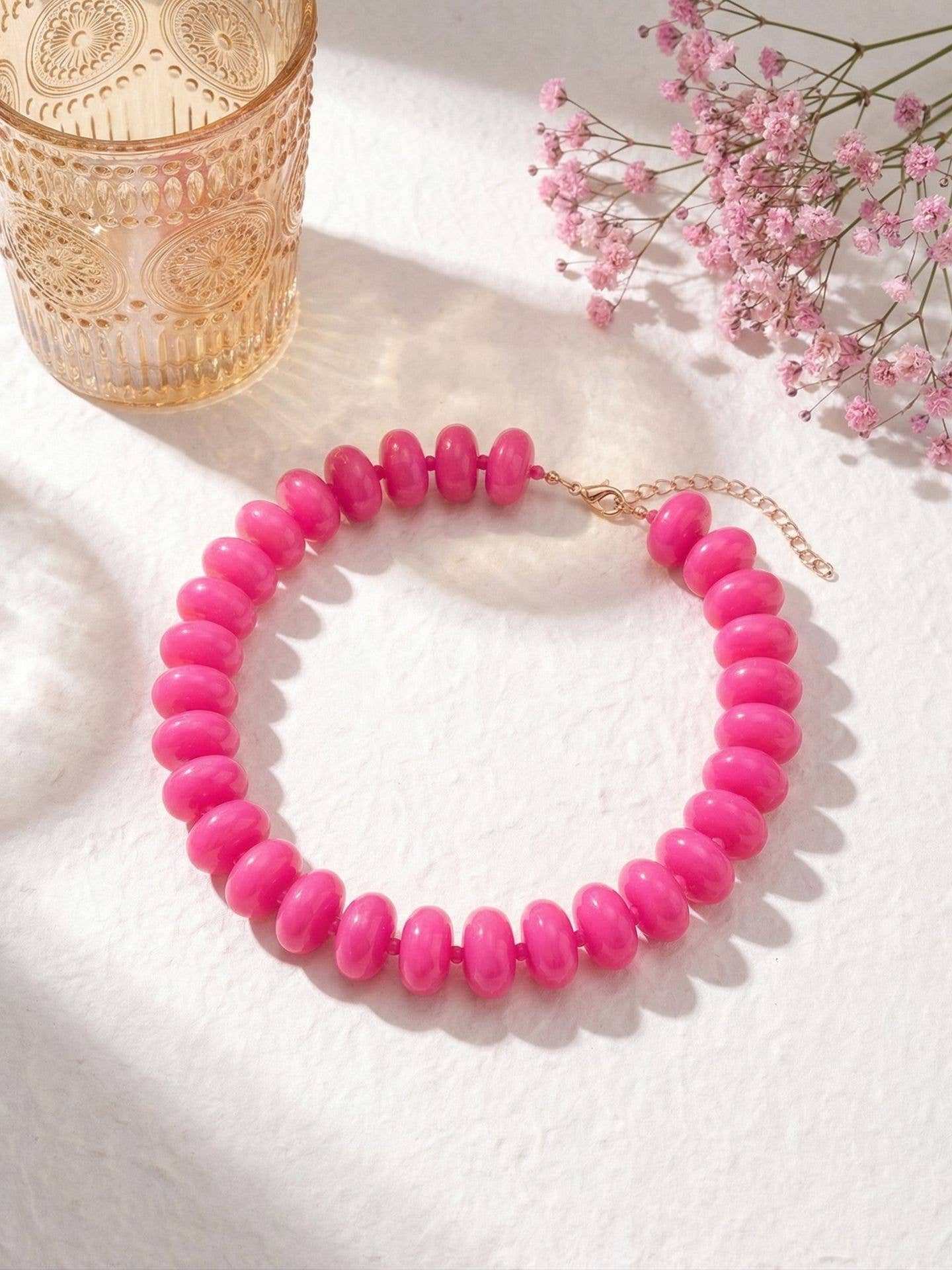 Flat Beaded Necklace Chunky Disc Choker Statement Jewelry