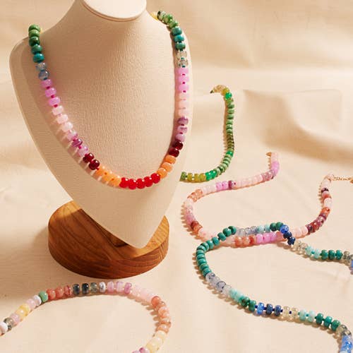 Flat Round Resin Beads Ombre Mixed Short Necklace